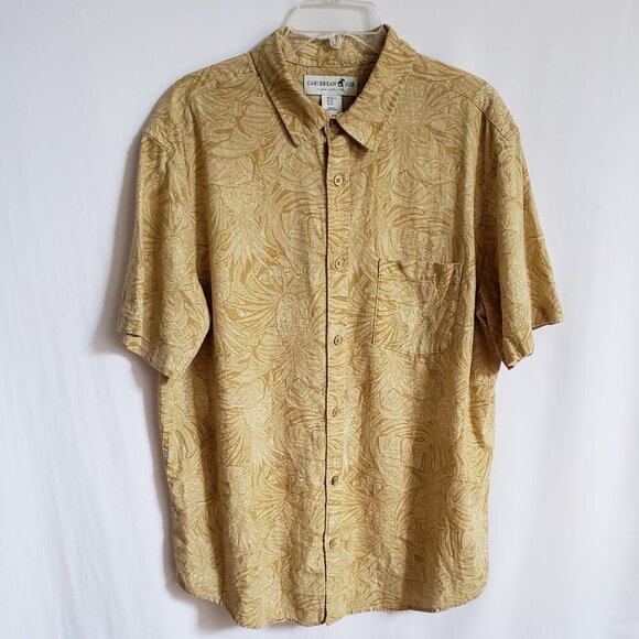 Caribbean Joe Other - Caribbean Joe - Mens Gold Short Sleeve Hawaiian Shirt.  Size XL